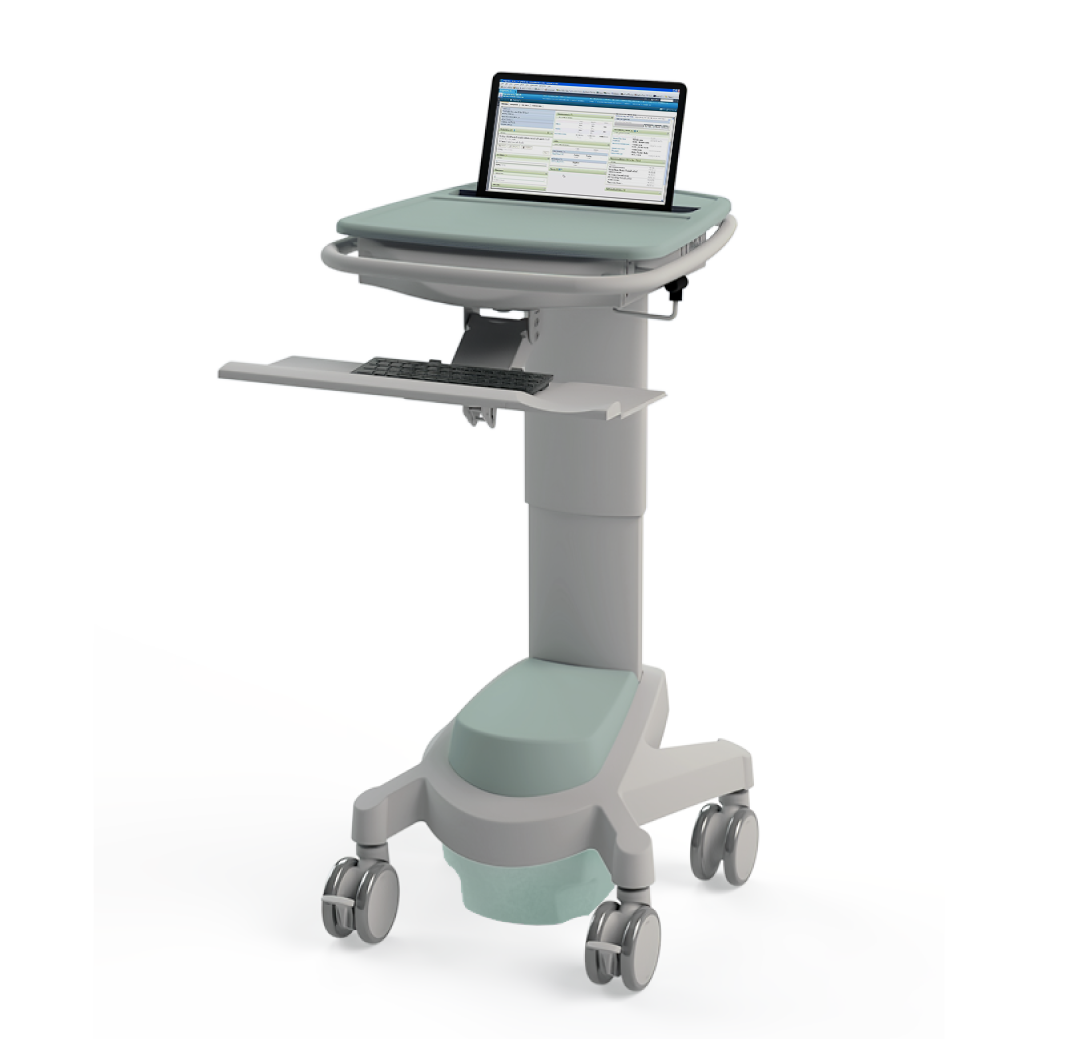 X500 ePMA Powered PC Cart on a transparent background shown with keyboard and tablet