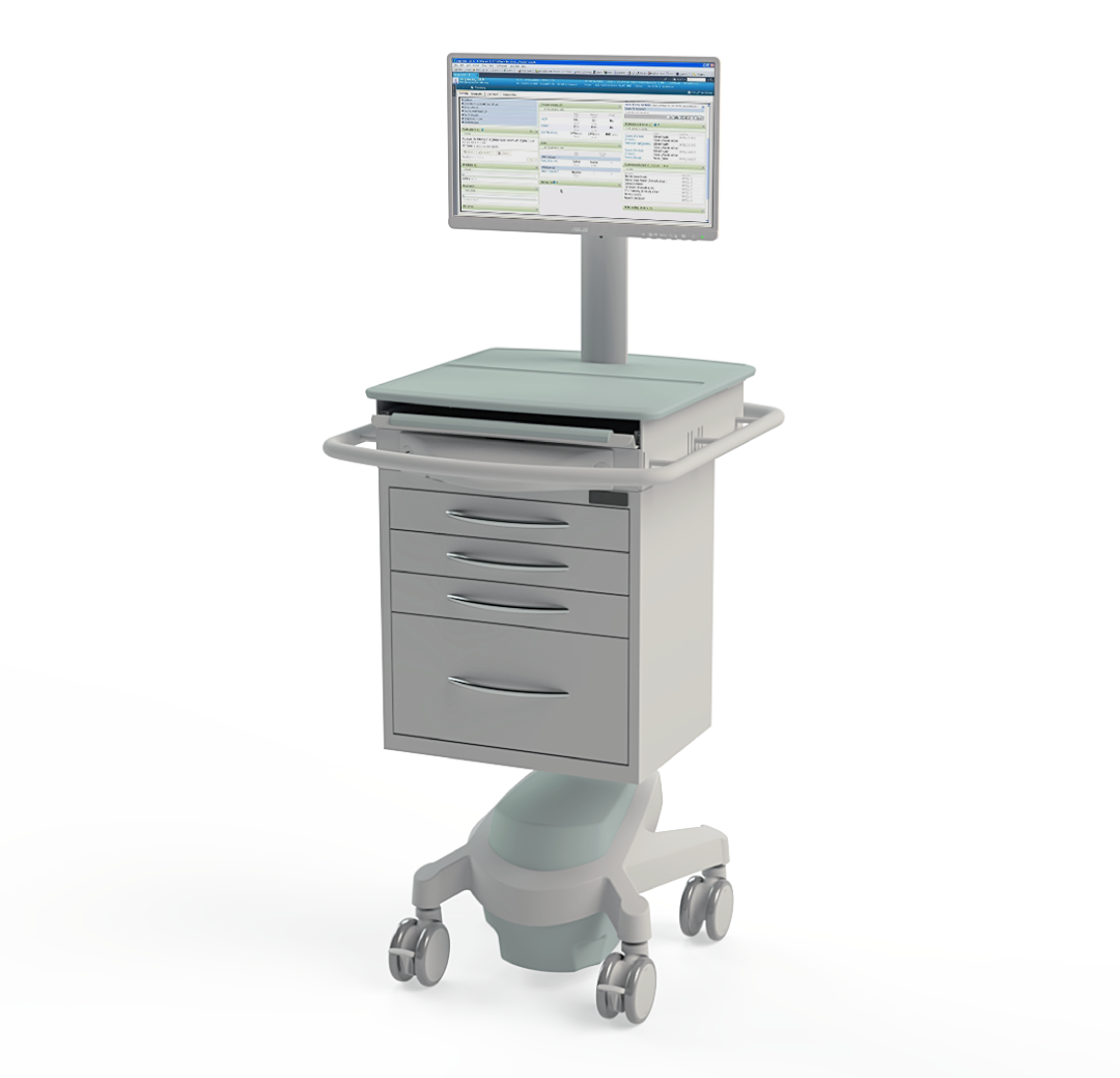 X500 ePMA Powered PC Cart with active screen shown on a transparent background