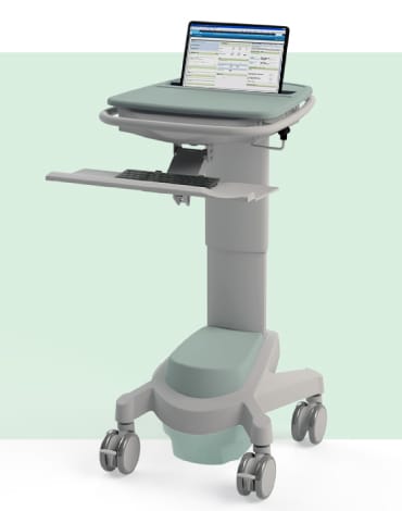 Exura X500 EPR Powered Laptop Cart with tablet shown on a green background