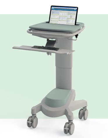 Exura X500 EPR Non-Powered Laptop Cart with tablet shown on a green background