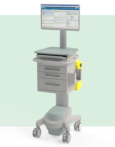 Exura X500 Phlebotomy Powered PC Cart shown on a green background