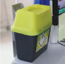 Exura cart close up showing a sharps bin optional extra